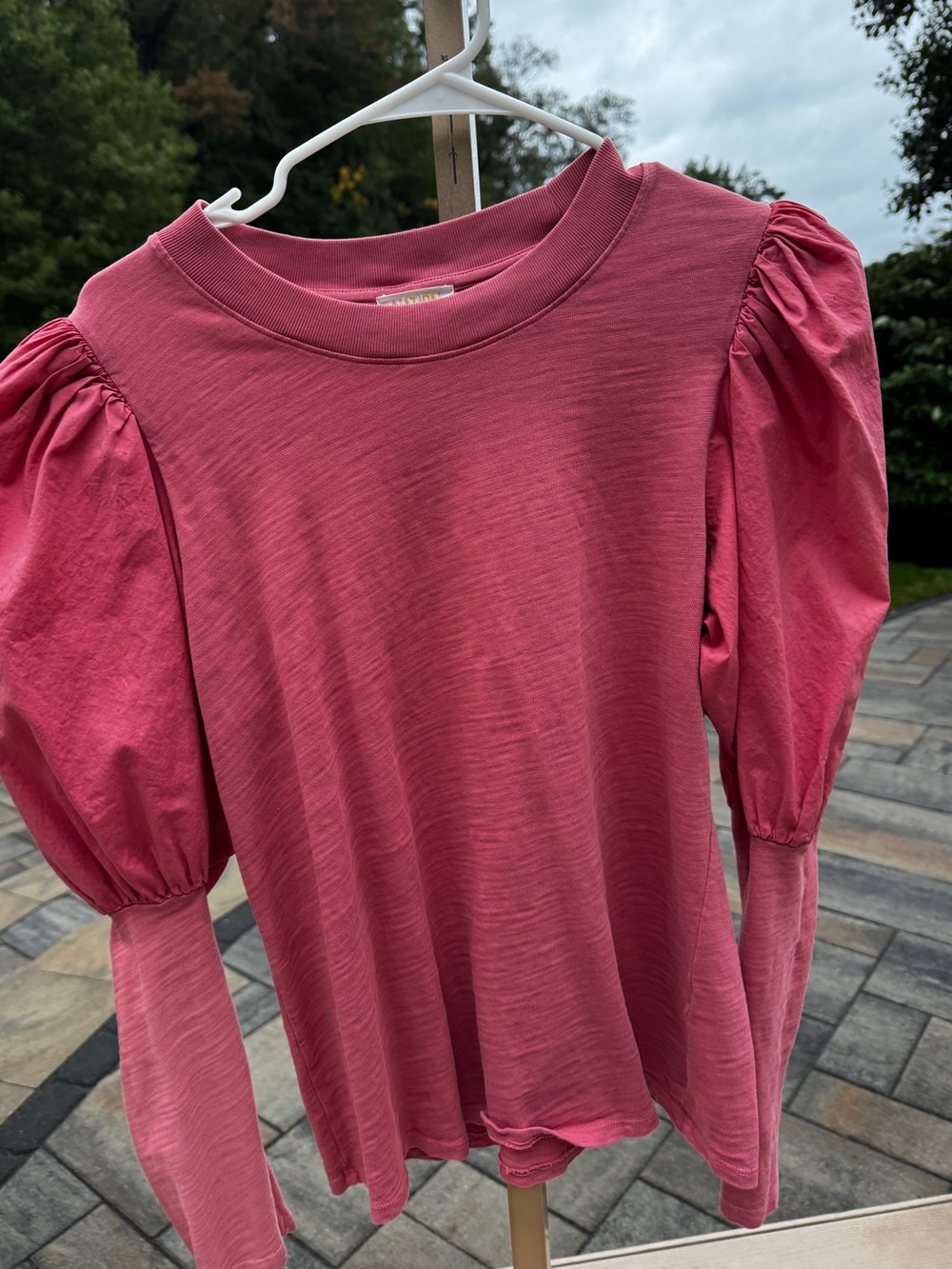 NATION LTD Top Large Daniella Combo Party Tee Puff Sleeve Cotton Geranium pink